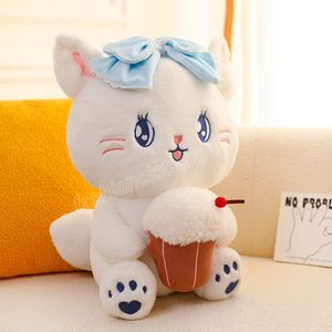25/35CM Lovely Plush Cat Holding Ice Cream Toy Cute Cat with Bowknot Pillow Stuffed Soft Animal Dolls for Girls Baby Gifts