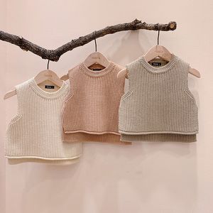 Weste Kleinkind Baby Mädchen Strickweste Frühling Herbst Solide Ärmellos Pullover Top für Kleinkinder Baumwolle Mode Kinderkleidung Jungen Kostüme 230329