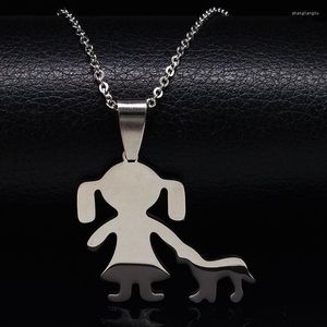 Anhänger Halsketten Mode Mädchen Hund Edelstahl Kette Halskette Für Frauen Silber Farbe Familie Anhänger Schmuck Collares Mujer N74S07