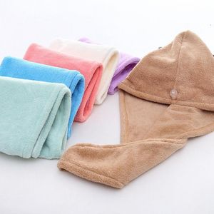 Drying Turban Towel Polyester Wrap Solid Quick Dry Absorbent Shower Cap For Long Hair Sea Shipping A0329