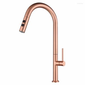 Kitchen Faucets Mixer 304 Stainless Steel & Cold Sink Water Taps Pull Out Type Deck Mount Singlle Handle Rotating Rose Gold