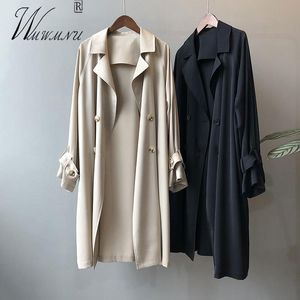 Niezwykły, cienki płaszcz w płaszczu damskim Koreańska moda podwójnie piersi czarny płaszcz khaki 2023 Spring Loose Gabardina Mjer 230329