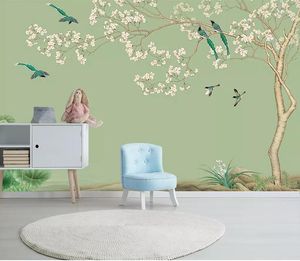 Sfondi 8d Carta da parati vintage Murale Adesivo per carta da parati classica cinese 3D con fiori e uccelli per la decorazione dei murales del soggiorno