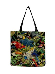 Evening Bags Eco Friendly Foldable Large Capacity Shopping Bag Cartoon Creativity Color Parrot Tote For Women Storage Linen Printed Handg