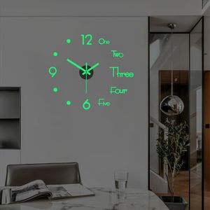 壁の時計3D壁時計の明るいフレームレスウォールクロックDIYデジタルクロックウォールステッカーホームリビングルームオフィスの壁の装飾のためのサイレントクロック230329