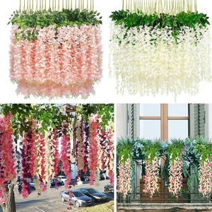 Decorative Flowers 24PCS Artificial Wisteria Wedding Bouquet Hanging Garland Fake Vine Garden Party Decoration Xmas Decor