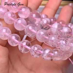 Andra Meihan Natural Pink Snowflake Phantom Quartz Crystal Smooth Round Pärlor för smycken Making Armband DIY 230328
