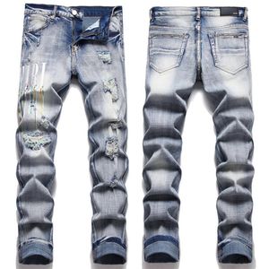 Amirii jeans ruin hål stapla jeans mens amiril jeans baggy jeans högkvalitativ tung hantverk broderi vintage mens jeans hip hop streetwear amirii mens jeans 393