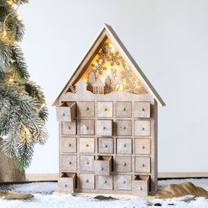 Other Event Party Supplies Christmas LED Lights Wooden Advent Calendar Battery Village House Santa Claus Countdown Ornament with Drawers Box Year Gift 230329