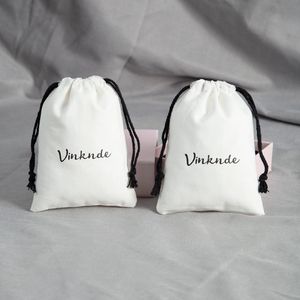 100 sacchetti di imballaggio di gioielli personalizzati con corda di cotone nero borse in tela di cotone bianco logo personalizzati sacchetti da regalo per sacchetti per le orecchie