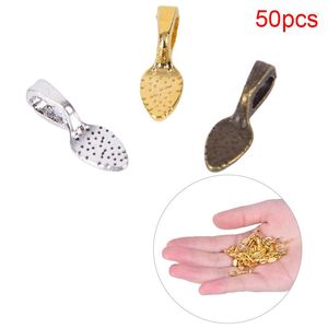 Pendant Necklaces 50pcs/set Tibetan Alloy Spoon Glue On Bails Leaf Flat Pad Tone DIY