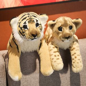 39-48 cm Simulazione Leone Tigre Leopardo Giocattoli di peluche Decorazioni per la casa Animali di peluche farciti Bambole Morbido reale come cuscino per bambini Ragazzi Regalo LA588