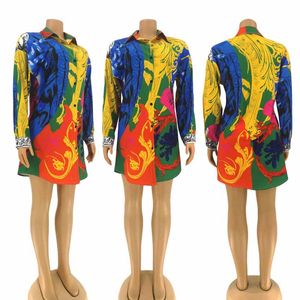 Fashion Women Shirt Dress Long Sleeve Vestidos Designer Dresses Colorful Painted One Piece Wholesale Clothing