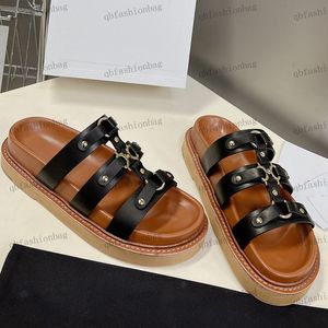 Klassische Designer-Sandalen für Damen, Vintage-Römische Plattform, Hausschuhe, Hardware-Schnalle, echtes Leder, Fischgräte, flache Schuhe, die Mule-Ballettschuhe, Strand-Lounge-Schuh erhöhen