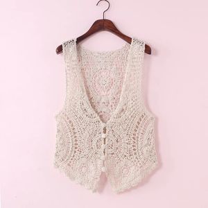 Women's Vests Women's fully matched sleeveless hollow tank top solid color short knitted waistcoat crocheted cardigan women's coat 230329