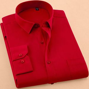 Men's Casual Shirts Autumn Mens Dress Shirt Long Sleeve Casual Pure Color Business Red Stand Collar Male Clothing Camisa Masculina Social 230329