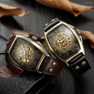 Armbandsur 2023 herrskalle klockor Shenhua mode vintage klockbrons automatiska mekaniska män skelett droppe