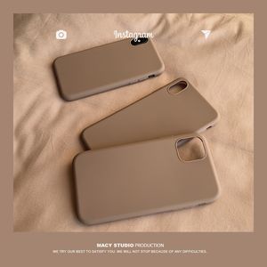 Luxo para iPhone 13 14 Pro Max Caso Retro Brown Cor Solid Solid Casal coreano Capa de silicone de casal coreano para iPhone de Coque 12 mini 11 Pro XS Max 7 8