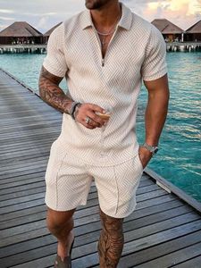 Men's Tracksuits Summer Men's Sport Short Sleeve Shorts Set Zipper Printing Polo Shirt Fashionable And Casual Vacation Man 2 Pieces Suit 230329