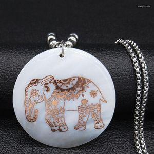 Pendant Necklaces Fashion Elephant Shell Stainless Steel Long Necklace Women Rose Gold Color Bead Chain Jewelry Collar Mujer N19192S07