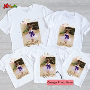 Rompers Girl Family Birthday Shirt Princess Crown P o Custom Name Tee Picture Tshirt Matching Outfits Holiday Gift 230329