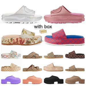 Med Box Famous Designer Sandals Men Women Summer Slide Slipper Flats Tjock Bottom Flop Flops Embroidered Flowers Printed Jelly Rubber Leather Beach Coach Sandales