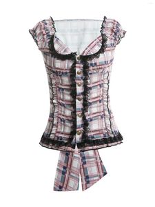 Women's T Shirts Women Low Cut V Neck Lace-Up Crop Top Y2K Tank Cami Tops Camisole Vintage Fairy E-Girl Streetwear