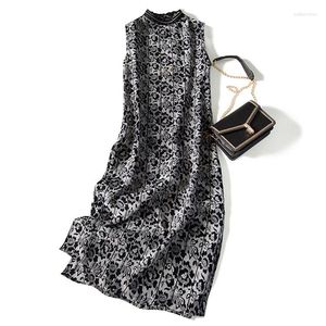 Casual Dresses 2023 Vintage Summer Real Silk Dress Women Spring Lace Sleeveless Floral Long Vestidos Elegant Ladies Boho Party 0479