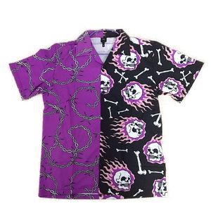 Camicie casual da uomo Camicia vintage patchwork nera viola Camicia estiva da uomo hawaiana a maniche corte Camicie da spiaggia con stampa casual da uomo Top oversize da uomo 230329