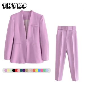 Ternos femininos Blazers elegantes Conjunto de moda feminina de duas peças da calça esportiva Set Office Ladies Fashion Apparel formal Za Business Set Spring Malims 230329