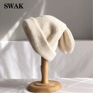 Beanies Beanie/Skull Caps SWAK Draping Ears Fur Hat Women Winter Warm Knitted Wool Hats Beanie Cap Novely Cute Animal Skullies Outdoor