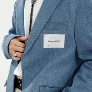Męskie garnitury Firmranch Fall Spring Ins Casual Suit Men Classic Blue Loose All Match Płaszcz Design Sense Sense BF Styl dla dziewcząt