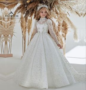 GITZ 2023 LACE Flower Girl Dress Bows Children First Communion Dress Princess Tulle Ball Gown Wedding Party Dress 2-14 år BC14774 J0329