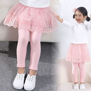 Pantskirt meninas meninas longas pernas de renda com as calças justas da primavera e do outono de crianças com calças justas