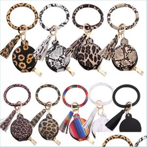 الحفلات لصالح Newcolorf Pu Leather Dancelets أساور المفاتيح المعصم معصم عباد الشمس الأذن أكياس أكياس أكياس مكياج مع مرآة Keyring DH2GD