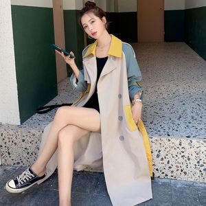 Women's Trench Coat Long Spring Autumn Small Fresh Sweet Office Lady Patchwork Single Breasted Full Turndown Collar Girls 230329