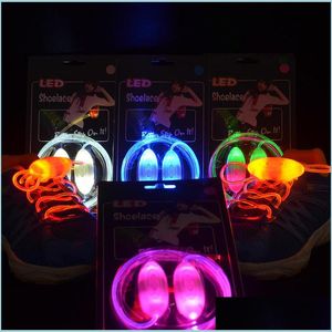 Sko delar Tillbehör LED Lätt spetsar blinkande fiberoptiska skosnören Lysande skor snören mode 3: e generationens blisterbox för p dhwbu