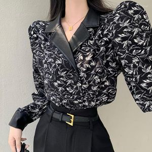 Kvinnor BLOUSES LEATHER SYDCHING SUIT COLL For Women Vintage Floral Ladies Shirt Spring Retro Style Long Sleeve Blusa Top