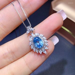 Pendant Necklaces Live Selling High End Simulation Sea Blue Topa Stone Colorful Treasure Women's Fashion Temperament Necklace