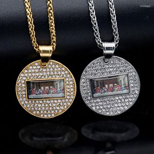 Colares de pingentes Hip Hop Bling Iced Out aço inoxidável A Última Ceia Round Pingents for Men Rapper Jewelry Drop