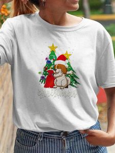 Damen-T-Shirts Vielseitiges Weihnachts-T-Shirt Damen-Print Top Schneemann Geschenk Jahr Kurzarm Urlaub Merry