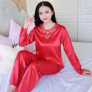 Women's Sleepwear 1311-12 Women's Pajamas Swivel Neck Pocket Long Sleeve Casual Pants 2-Piece Pajamas Women's Family Set Night Wear 230329