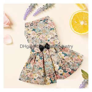 Dog Apparel Pet Clothing Sweet Bow Broken Flower Skirt Spring Summer Comfortable And Breathable Cute Princess Skirts Can Be Worn By Dh3Cs