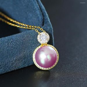 Pendant Necklaces Simple Style Imitation Natural Colorful Pink Purple Shell Pearl Plated 18K Gold Collar Chain