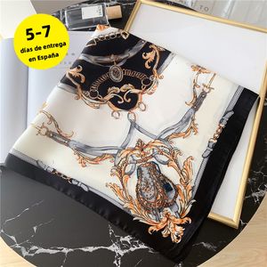 Lenços lenço quadrado de primavera para mulheres design cadeia estampa de seda de seda band stard feminino de escritório feminino lady bandana 230328