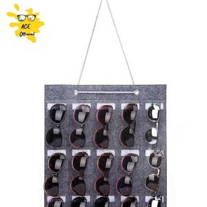 Sonnenbrillenetuis Taschen Neue hochwertige 15 Grids Brillen Organizer Aufbewahrung Wandbehang Tasche Sonnenbrillen Brillenbehälter J230328