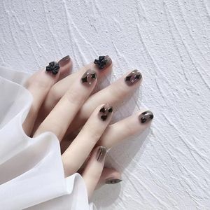 False Nails 24pcs Art Black Gradual Bow Star French Set Set Press na capa completa Fake Stick-on Fashion Artificial