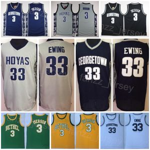 Georgetown Hoyas Basketball College 33 Allen Iverson Jersey 3 University High School Shirt All Stitched Team Schwarz Grau Grün Gelb Blau Weiß Atmungsaktiv NCAA