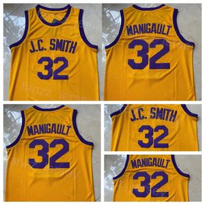 映画テレビバスケットボール32 JCスミスジャージーは、ドンチードルアールマニゴーカレッジ大学の刺繍とステッチされた黄色のシャツチームをショーし、スポーツファンの男性ncaa