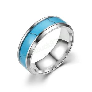 Moda 8mm Men Silver Color Wedding Ring Blue Zircon Stone Inlaid Polished Polisht Ring para homens Jóias da aliança